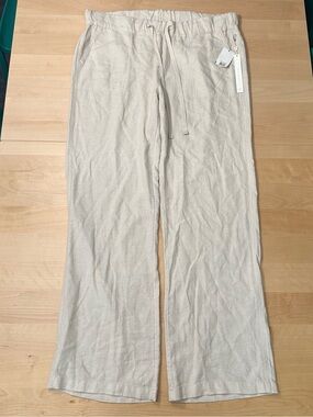 Caslon Cream Drawstring Linen-Blend wide leg pants size 30